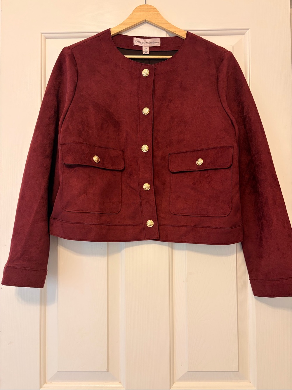 Catherine Malandrino Burgundy Button-Front Suede Jacket NWT